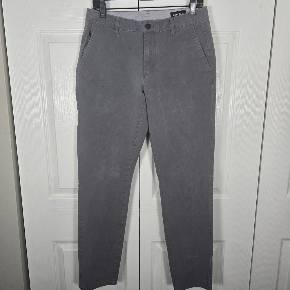 Bonobos Slim Taper Washed Chino Pants Grey 31x31 Stretch Cotton Men's Trousers